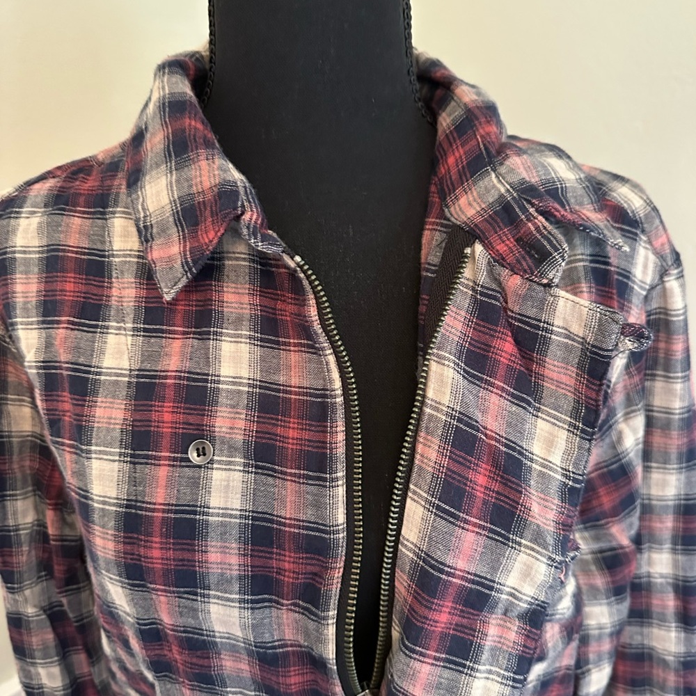 Nicholas K Pink, Navy & White red Plaid Zip-Front Shirt Jacket (B)
